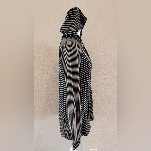 James Perse Grey Striped Hooded Pullover Hi-Low Hem & Kangaroo Pocket - Size S - Picture 6 of 14